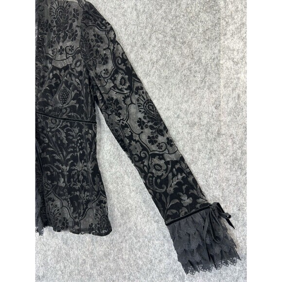 Express Velvet Burnout Top Women 13/14 Black Sheer Whimsigoth Y2K Flare Sleeve - Picture 2 of 10